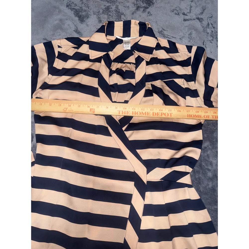 Diane von Furstenberg Helena Silk Wrap Dress Navy Tan Striped D2494306N10 4 - Picture 7 of 8